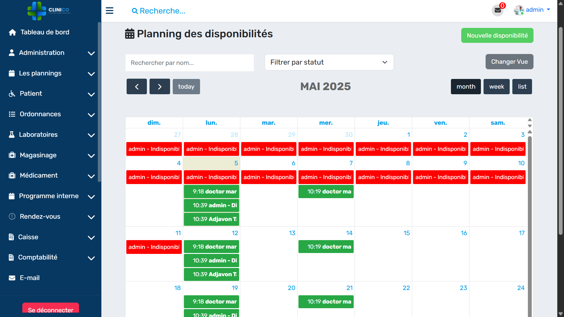 Interface de planning